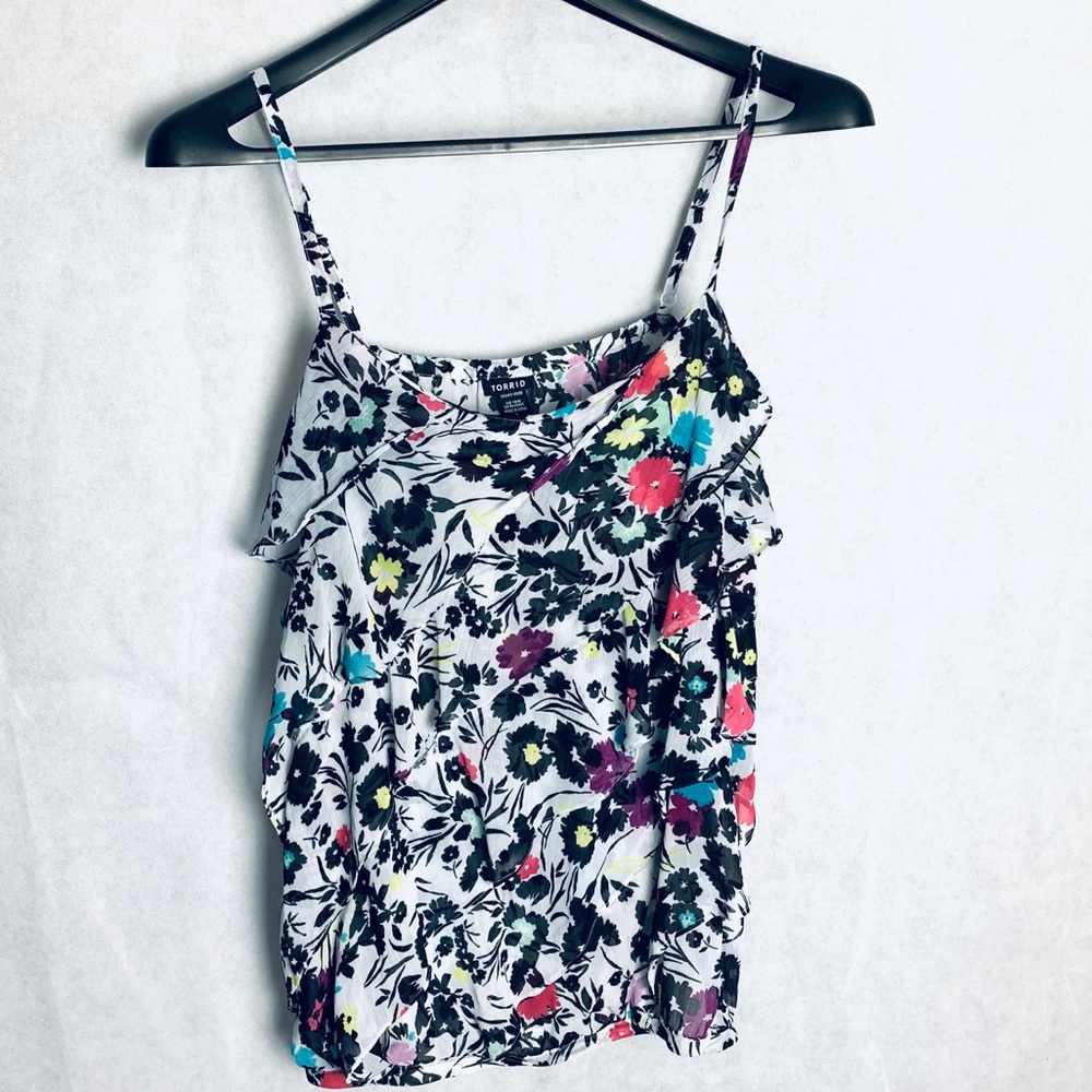 Torrid White Multicolored Ruffle Tier Tank Top 3X